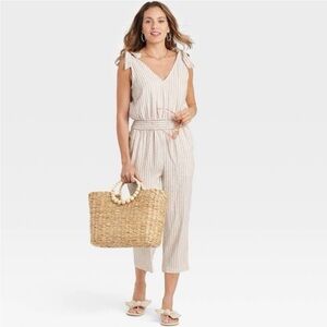 a new day Cream and Tan V-Neck Jumpsuit